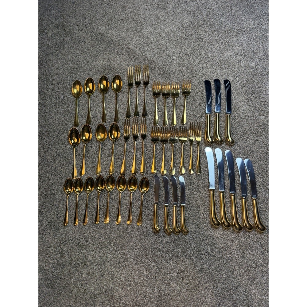 44Pieces Sheffield England Stainless Steel Gold Color Flatware Bundle